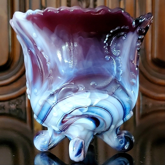 Imperial Glass Other - Amythest Purple & White Slag Glass 4 Footed 4 1/2" Art Glass by Imperial Glass